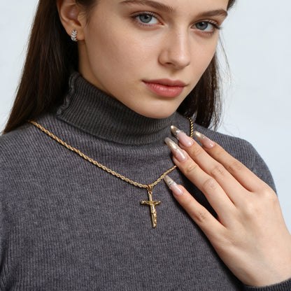 Jesus-Kreuz-Halskette, 925er Sterlingsilber, 18 Karat vergoldet, geflochtene Kette, religiöser Anhänger