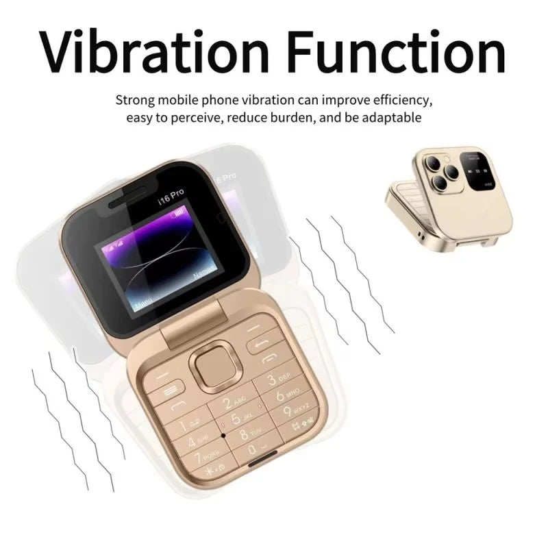 Mini Flip Phone I16 Pro – Portable Compact, 2 SIM, Débloqué GSM, Enregistrement d’Appels