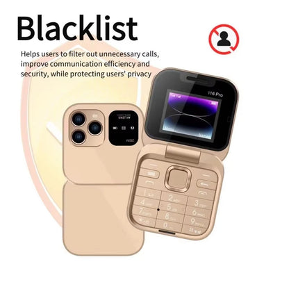 Mini Flip Phone I16 Pro – Portable Compact, 2 SIM, Débloqué GSM, Enregistrement d’Appels