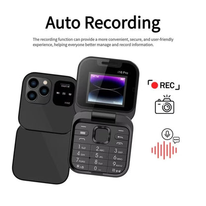 Mini Flip Phone I16 Pro – Portable Compact, 2 SIM, Débloqué GSM, Enregistrement d’Appels
