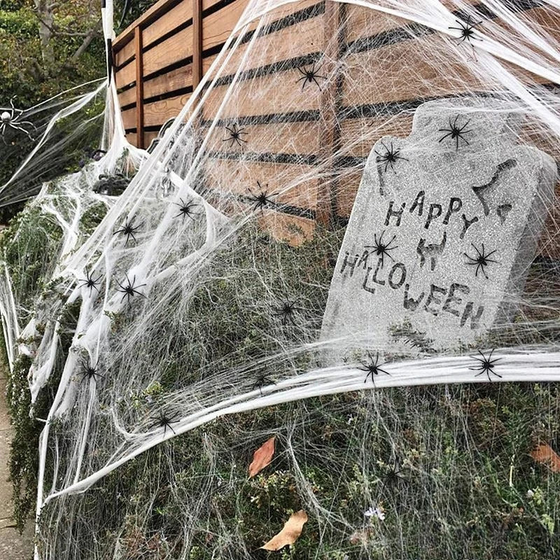 Halloween Artificial Spider Web - Stretchy Decoration for Haunted House and Spooky Parties
