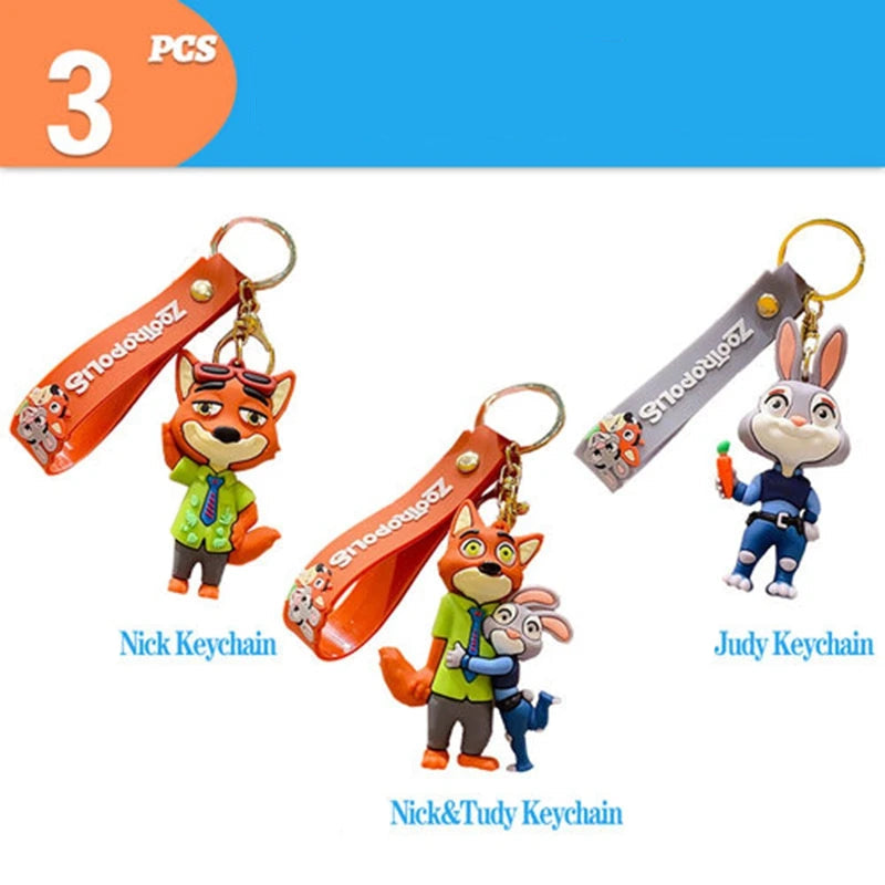 Zootopia Judy Hopps Rabbit &amp; Nick Wilde Fox Keychain – PVC Cartoon – Children's Gift