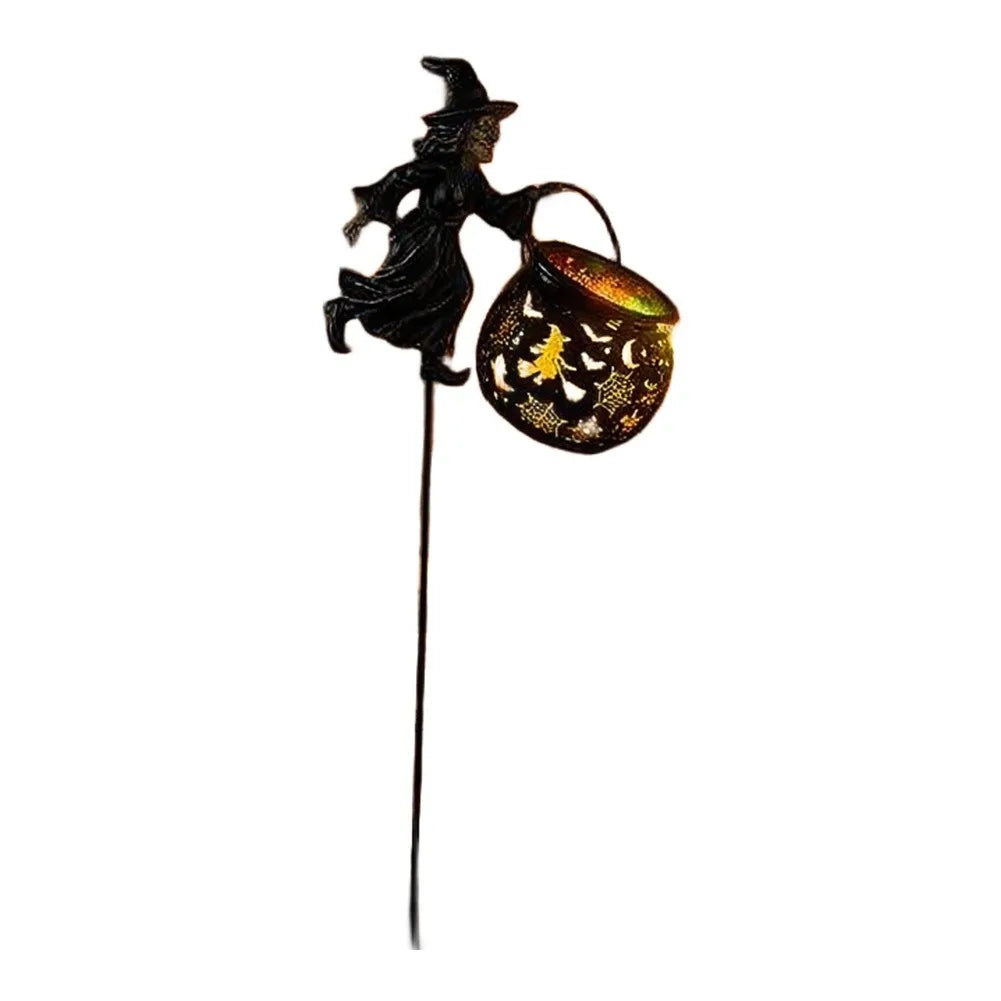 Décoration Halloween Sorcière Volante Chaudron LED Lumineux Jardin Extérieur