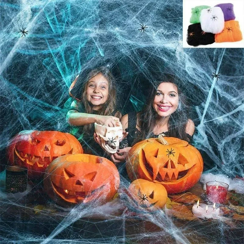 Halloween Artificial Spider Web - Stretchy Decoration for Haunted House and Spooky Parties