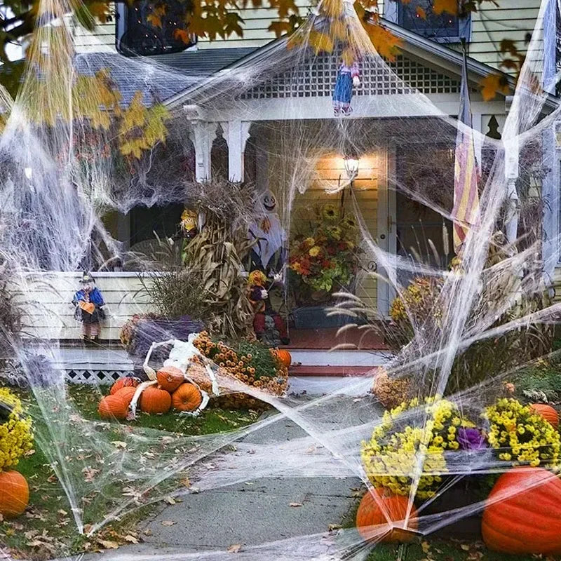 Halloween Artificial Spider Web - Stretchy Decoration for Haunted House and Spooky Parties
