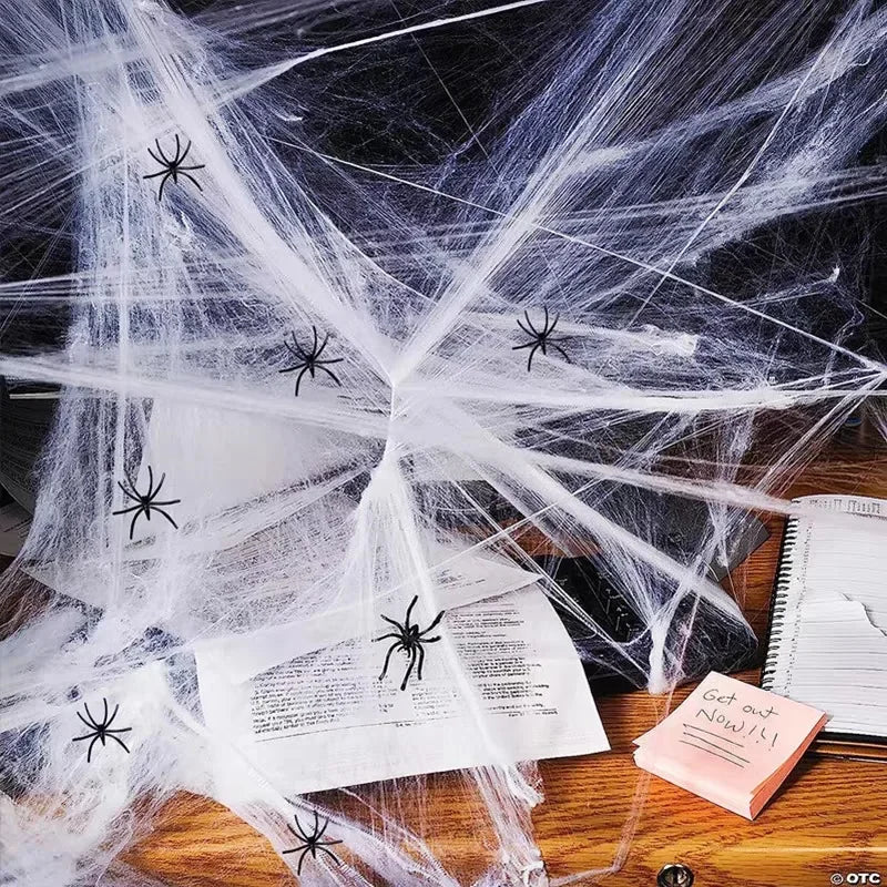 Halloween Artificial Spider Web - Stretchy Decoration for Haunted House and Spooky Parties