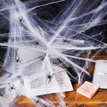 Halloween Artificial Spider Web - Stretchy Decoration for Haunted House and Spooky Parties