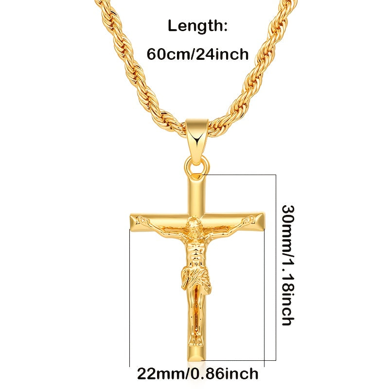 Jesus-Kreuz-Halskette, 925er Sterlingsilber, 18 Karat vergoldet, geflochtene Kette, religiöser Anhänger