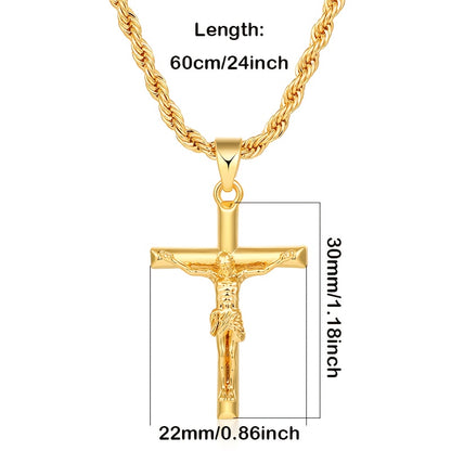 Jesus-Kreuz-Halskette, 925er Sterlingsilber, 18 Karat vergoldet, geflochtene Kette, religiöser Anhänger