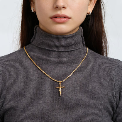 Jesus-Kreuz-Halskette, 925er Sterlingsilber, 18 Karat vergoldet, geflochtene Kette, religiöser Anhänger